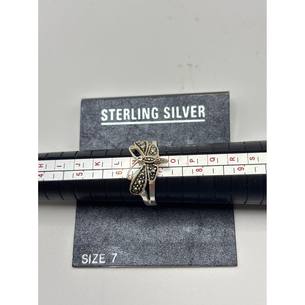 Butterfly Ring Womens 7 Silver Marcasite Sterling Silver Split Shank